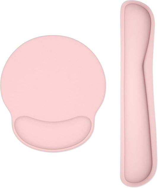 Dapesuom Keyboard Wrist Rest and Mouse Pad with Wrist Support, Cute Memory Foam Cushion for Keyboard and Mouse Set, Ergonomic Desktop Pad Rests with Non Slip Base for Easy Typing & Pain Relief, Pink