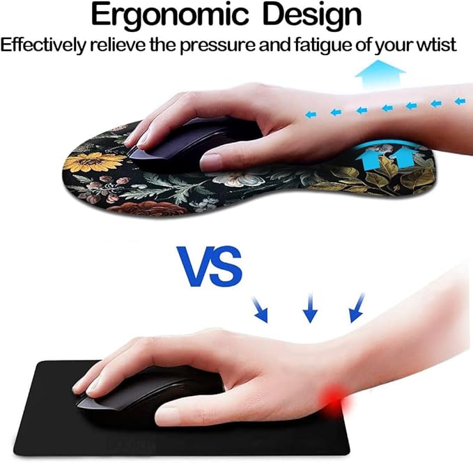 DOOKE Ergonomic Mouse Pad with Wrist Support,Mouse Pad with Wrist Rest and Coaster Set,Office Supplies Non-Slip Mouse Pads for Desk,Comfortable Cute Retro Floral