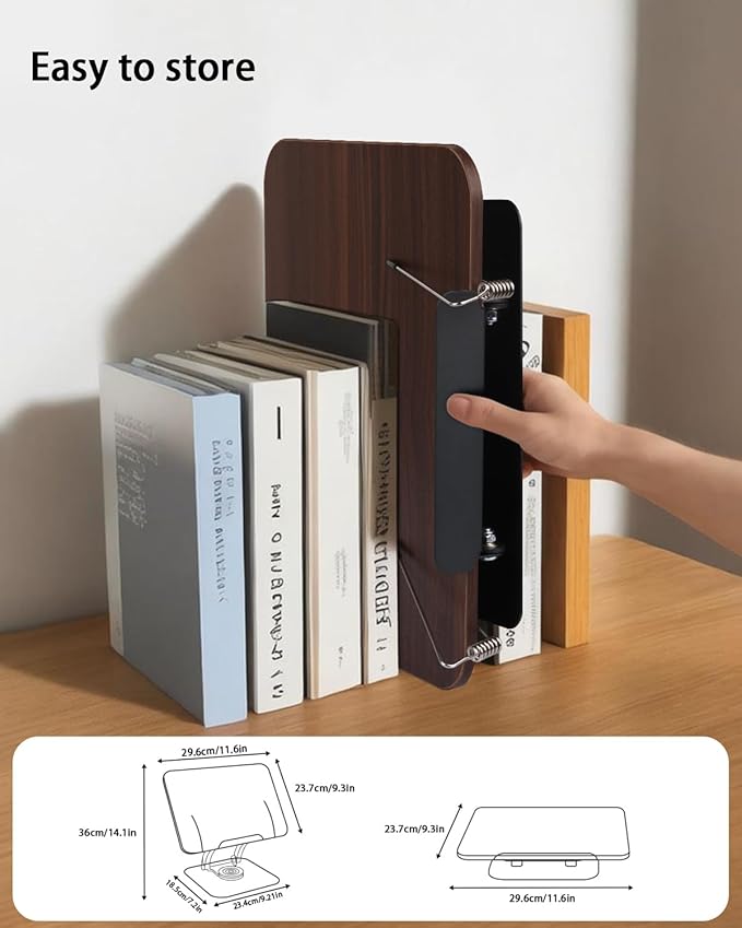 Honagu Book Stand for Reading, Adjustable Book Holder with 360 Degree Rotating Base & Page Clips, Hands Free Foldable Desktop Cookbook Stand for Sheet Music, Laptop, Recipe, Textbook (Brown Wood)