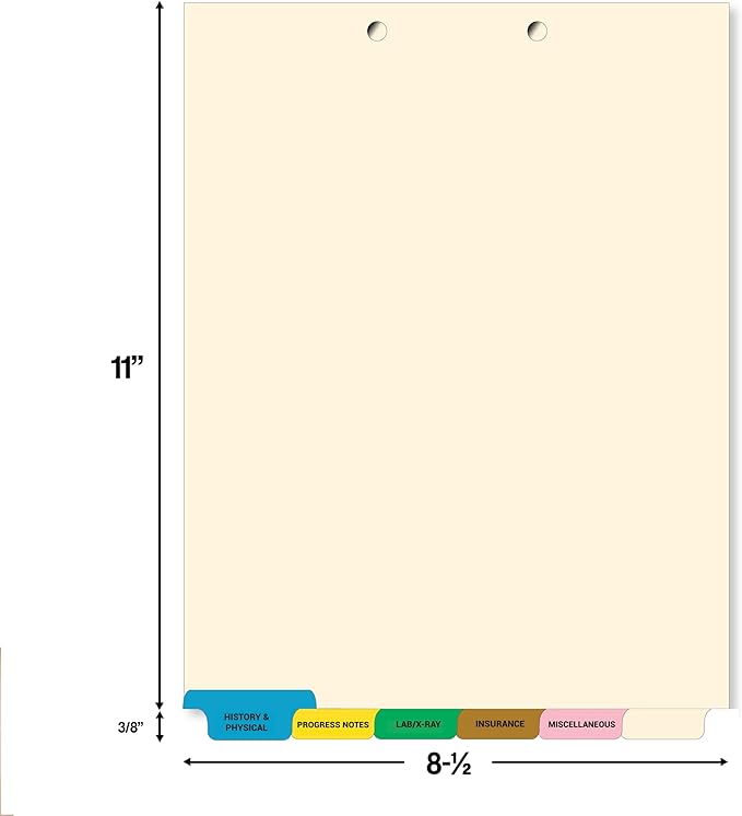 Doctor Stuff - Stock Medical Chart Dividers, 65 Sets of 6 Popular Healthcare Index Tabs, Bottom Tab, 8-1/2" x 11-3/8", File Folder Organizer for Nursing Patient Charts & Medical Records