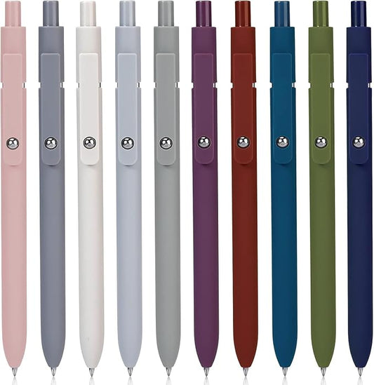 10Pcs Quick Dry Ink Pens,Retractable Gel Ink Pens,Fine Point Rolling Ball Gel Pen,Premium Smooth Writing Pens,0.5mm Cute Kawaii Pens for School Home Office Diary,Assorted Vintage Colors,Black Refill