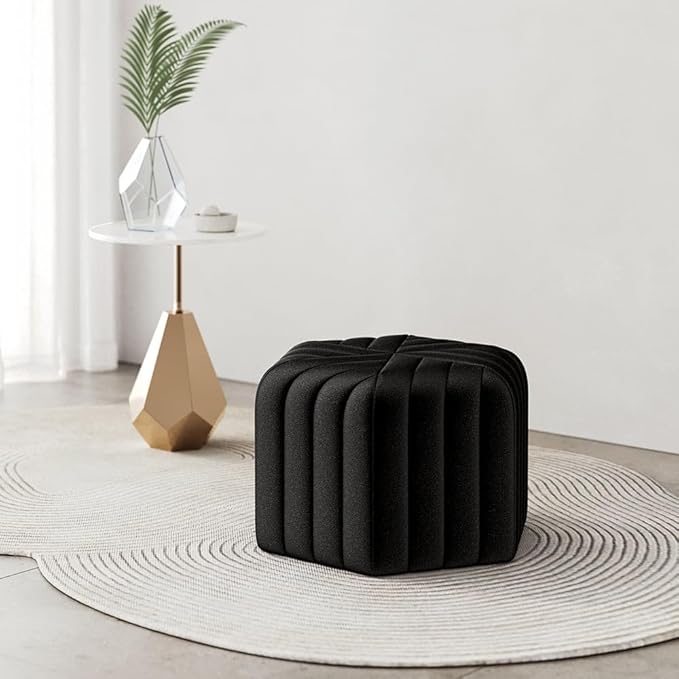 homary 18.5" Hexagonal Pouf Ottoman Upholstered, Velvet Footrest Rest Stools Modern Sofa Footrest Entryway Shoe Changing Stool, Low Coffee Table Footstool for Living Room/Bedroom/Entrway-Black
