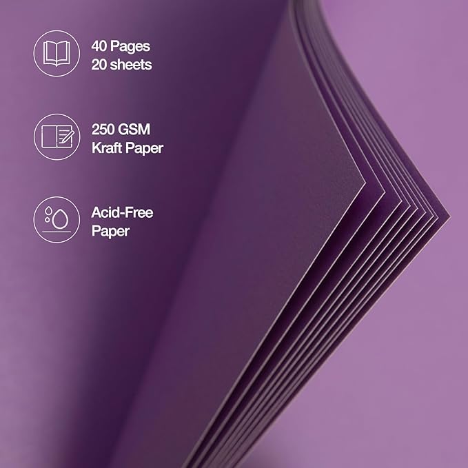 potricher 8 x 8 Inch DIY Scrapbook Album 40 Pages Hardcover Kraft Paper Scrap Book Photo Albums Memory Book for Wedding and Anniversary Family (Purple, 8 Inch)