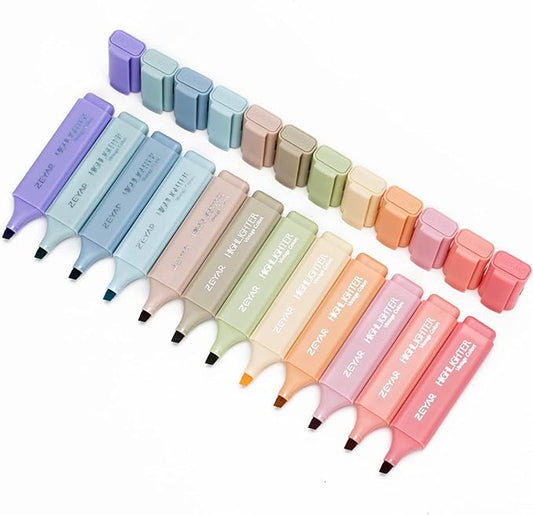 ZEYAR Highlighter Pen, Vintage Colors Chisel Tip Markers, Water Based, Quick Dry, No Bleed, for Bible Study Notes School Office (12 Vintage Colors)