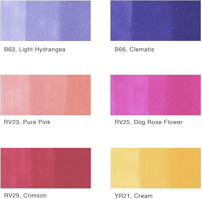 Copic Sketch Alcohol Markers, 6 Color Dual Tip Art Marker Set – Blendable Brush Tips for Drawing, Sketching, and Illustration – Professional Set for Adults/Teen Artists & Creators - Floral Favorites 2