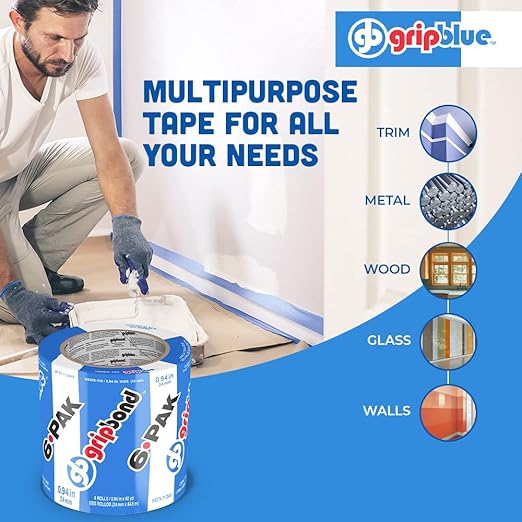 Blue Painters Tape 1 Inch Wide, 6 Rolls Masking Tape - Perfect for Precise Lines on Walls & Trim, Multi-Surface, Residue-Free, Easy Removal - Ideal for Indoor & Outdoor Use, 0.94in x 60yds