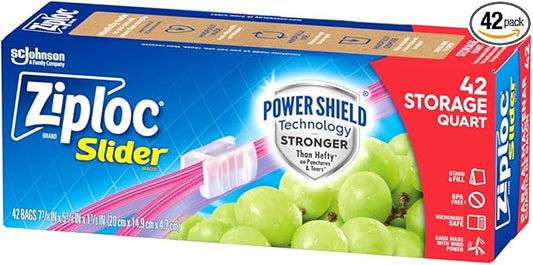 Ziploc Quart Food Storage Slider Bags, Power Shield Technology for More Durability, 42 Count