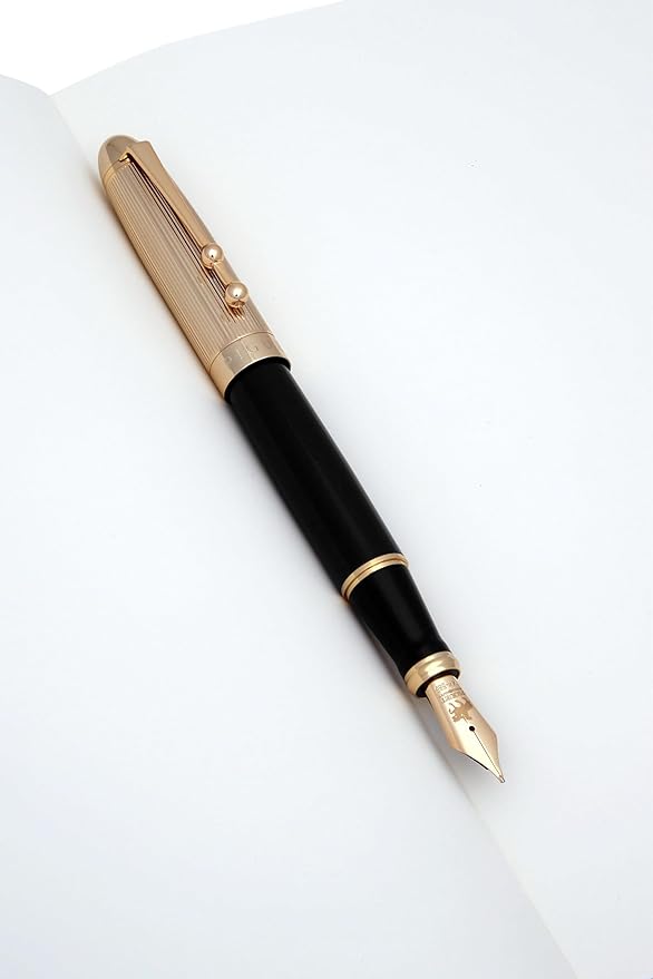 Piguet Genève – Luxury and Ergonomic Fountain & Rollerball Pen – Sigma Series – German Bock Medium Nib, Gold Trim, Blue Ink – Gift Boxed with Universal Refill and Converter (Fountain Pen, I'Doré)