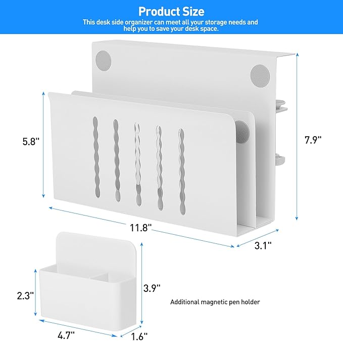 MAXECHO Desk Side Storage, Under Desk Laptop Mount, Table Side Hanging File Organizer, No Drill Clamp On Cable Management Tray, Laptop Holder with Magnetic Pen Holder for Office and Home, Load 22 Lbs
