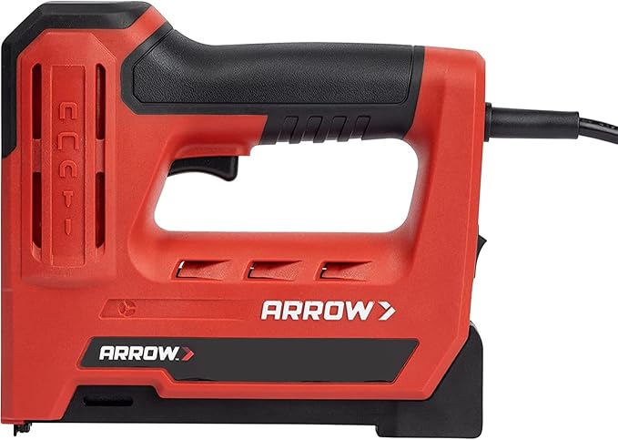 Arrow ET501F Corded 5-in-1 Professional Electric Staple and Nail Gun, Wire Stapler, and Brad Nailer for Upholstery, Framing, Insulation, Crafts, Fencing, and Cable, Black/Red