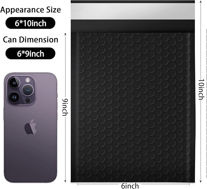 packbabol Bubble Mailers, 6x9 Inch Poly Padded Bubble Mailers Pack of 100 Bubble Envelopes Opaque Self Seal Adhesive Waterproof Bags for Shipping and Packaging(Black,6x9-100Pc)