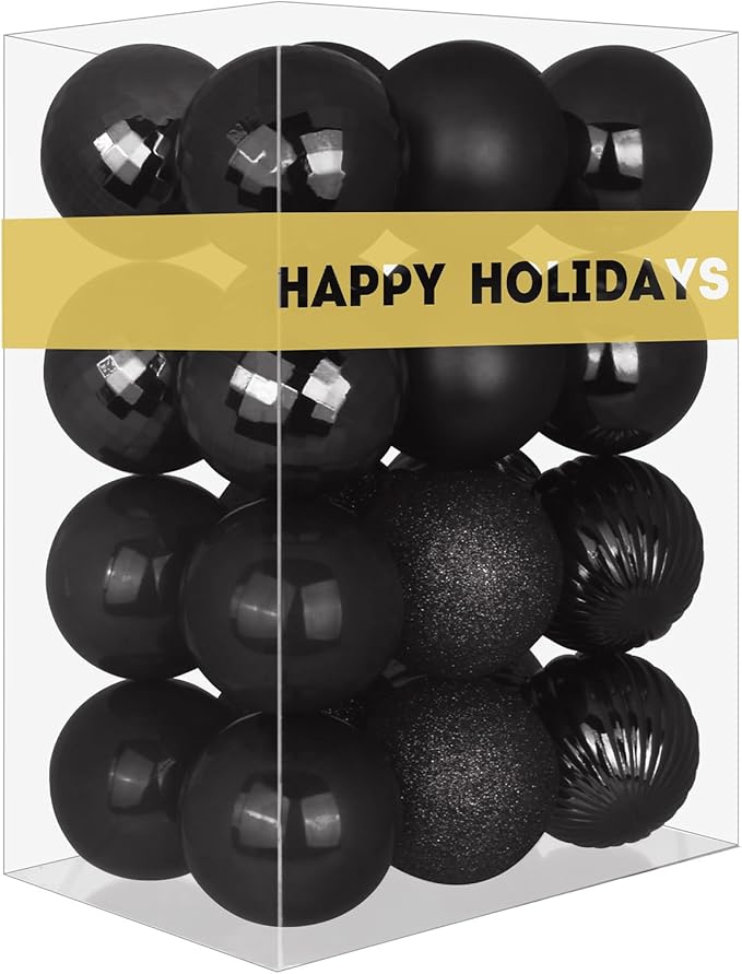 Black 2.5" Christmas Balls Christmas Tree Decoration Ornaments Shatterproof Hanging Balls for Birthday Halloween Holiday Wedding Decorations Set of 24pcs