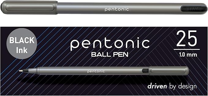 Pentonic Ballpoint Pens, 25 Count, Black Colored Ink, 1.0 mm Medium Point, Smooth Writing For Journaling & Note Taking (PEN12128)