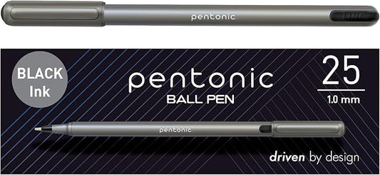 Pentonic Ballpoint Pens, 25 Count, Black Colored Ink, 1.0 mm Medium Point, Smooth Writing For Journaling & Note Taking (PEN12128)