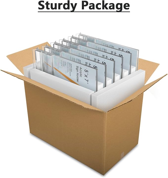 MaxGear 5x7 Acrylic Sign Holder 12 Pack, Double Sided Display Stand, Clear Paper Holder Picture Frame, Plastic Menu Stand Photo Frame for Stores, Restaurants, Hotels, Office