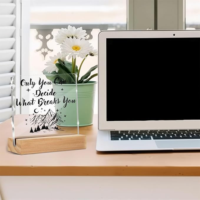 Acotar Gifts for Women Men, Inspirational Gifts for Book Lovers, Bookworms, Nerds, Readers, Book Merch Gift, Only You Can Decide What Breaks You Acrylic Plaque Desk Signs Decor 4 × 4 Inches