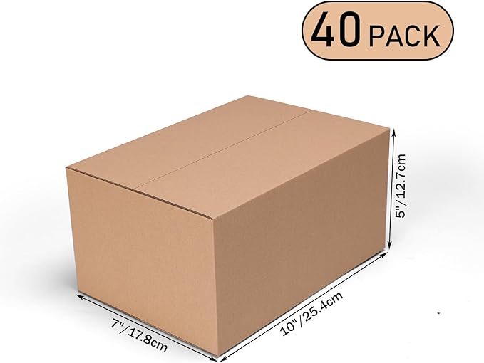 10x7x5 Shipping Boxes Set of 40, Brown Kraft Corrugated Cardboard Boxes Mailers for Packaging, Big Moving Box(25.4x17.8x12.7 cm)