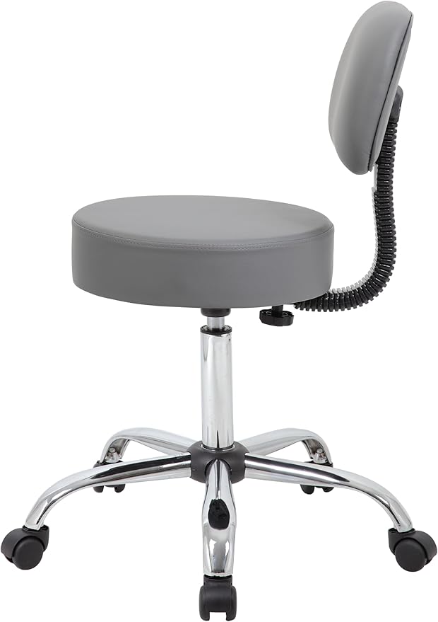Boss Office Products Be Well Medical Spa Professional Adjustable Drafting Stool with Back, Grey (B245-GY)