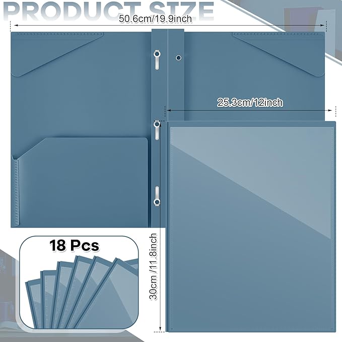 Henoyso 18 Pcs Plastic Folder with Clear Front Pocket and 3 Prong Plastic Folders with Card Slot Pocket Folders with Prongs for School Office (Navy Blue)