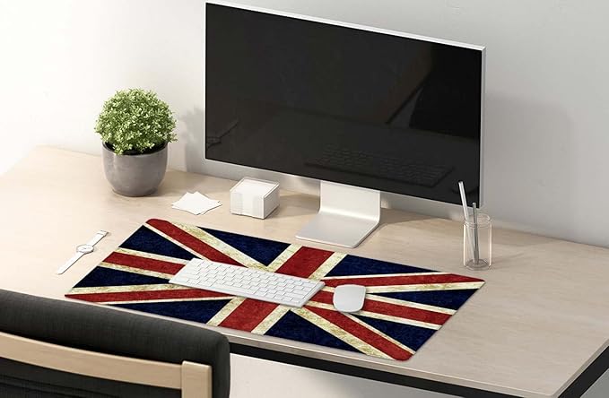 SSOIU Extended Gaming Mouse Pad (35.5x15.7 in), Large Non-Slip Rubber Base Mousepad with Stitched Edges, Waterproof Keyboard Mouse Mat Desk Pad for Work, Game, Office, Home - Flag of England