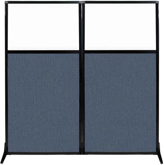 Versare Workstation Partition | Portable Wall Divider | Modern Office Cubicle | Free Standing Privacy Screen | Flexible Work Space | 66" x 70" W/Window, Ocean Fabric Panels