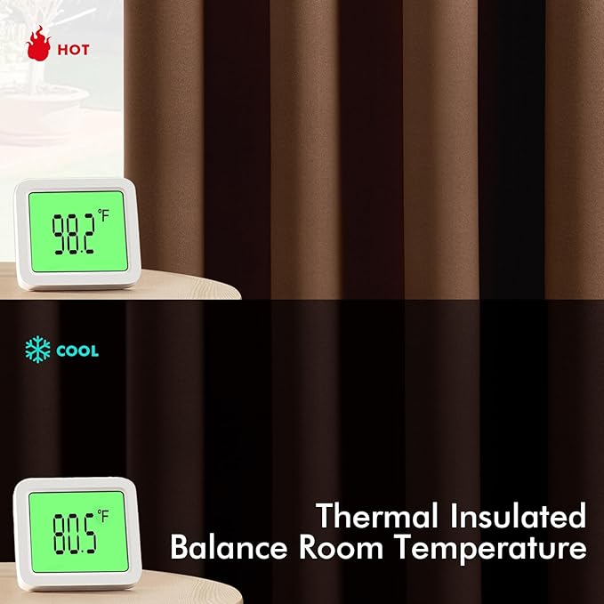 MIULEE Blackout Curtains for Bedroom Living Room 63 Inches Long 2 Panels, Thermal Insulated Room Darkening Drapes Solid Grommet Noise Reduction Light Blocking Window Treatments 40x63 Inch Mocha Brown