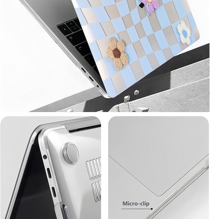 DTangLsm for MacBook Air 13 inch Case 2022 2021-2018 A2337 M1 A2179 A1932, MacBook Air M1 Case, Gingham Fluffy Plastic Hard Shell Cover for Mac Book Air 13.3 inch + Keyboard Cover, Blue Checkerboard