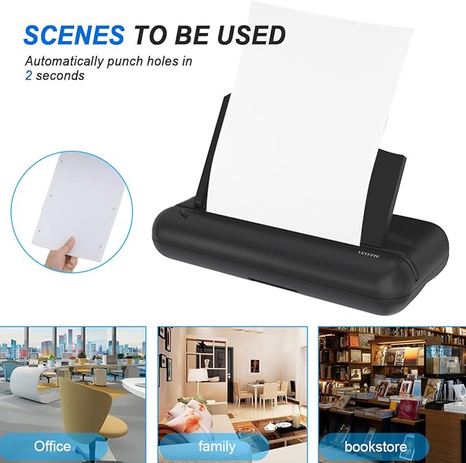 Electric 3 Hole Paper Punch, VEYETTE Heavy Duty Commercial Hole Puncher with Adapter for Office School Studio, 30 Sheet Capacity,Color Black