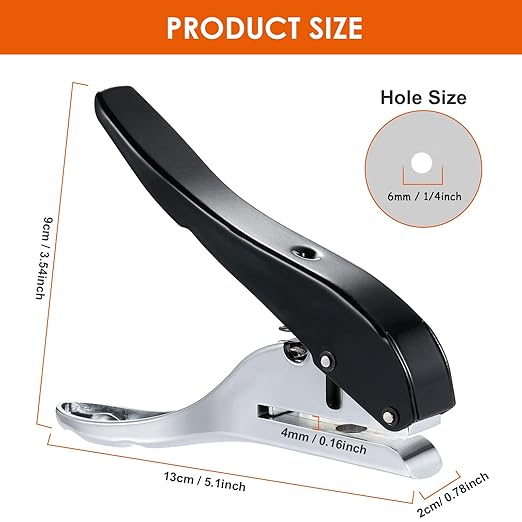 Hole Punch 1/4 inch-6mm Single Hole Punch,Heavy Duty Hole Puncher Single,Paper Punch Portable Hand Held Long Hole Puncher for Paper Cards Plastic Cardboard