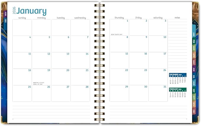 HARDCOVER 2026 Planner, 8.5"x11": 14 Months (November 2025 - December 2026), Daily Weekly Monthly Planner, Yearly Agenda, Bookmark, Pocket Folder and Sticky Note Set (Dark Blue Marble)