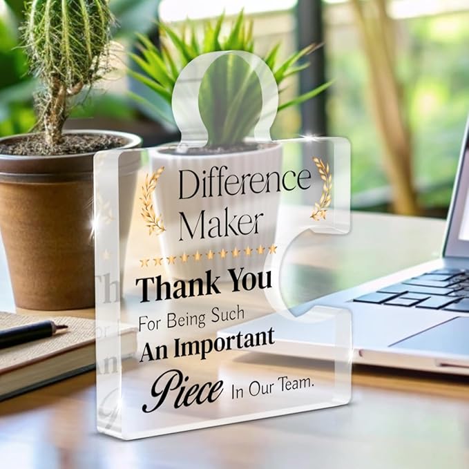 Team Gifts for Employees, Thank You Appreciation Gift for Coworkers Colleagues Employees, Best Team Ever Gifts Difference Maker Acrylic Puzzle Piece Plaque Office Decor