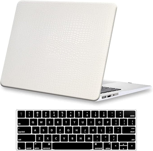 DTangLsm Compatible for MacBook Air 13.6 inch Case 2022 2023 2024 Release M3 A3113 M2 A2681 with Touch ID, Crocodile Leather Hard Shell Vegan Alligator Cover Snake Skin Case & Keyboard Cover, White