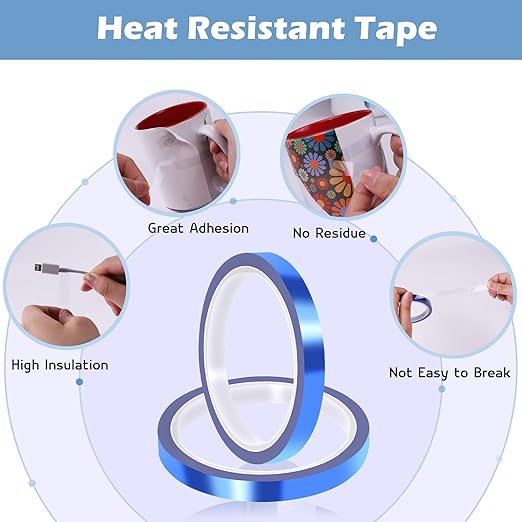 HTVRONT Heat Resistant Tape - 10mm X 33m Blue Heat Transfer Tape 2 Rolls Heat Tape, No Residue High Temperature Tape, High Adhesion Heat Tape for Sublimation, Heat Press, HTV Heat Transfer Tape