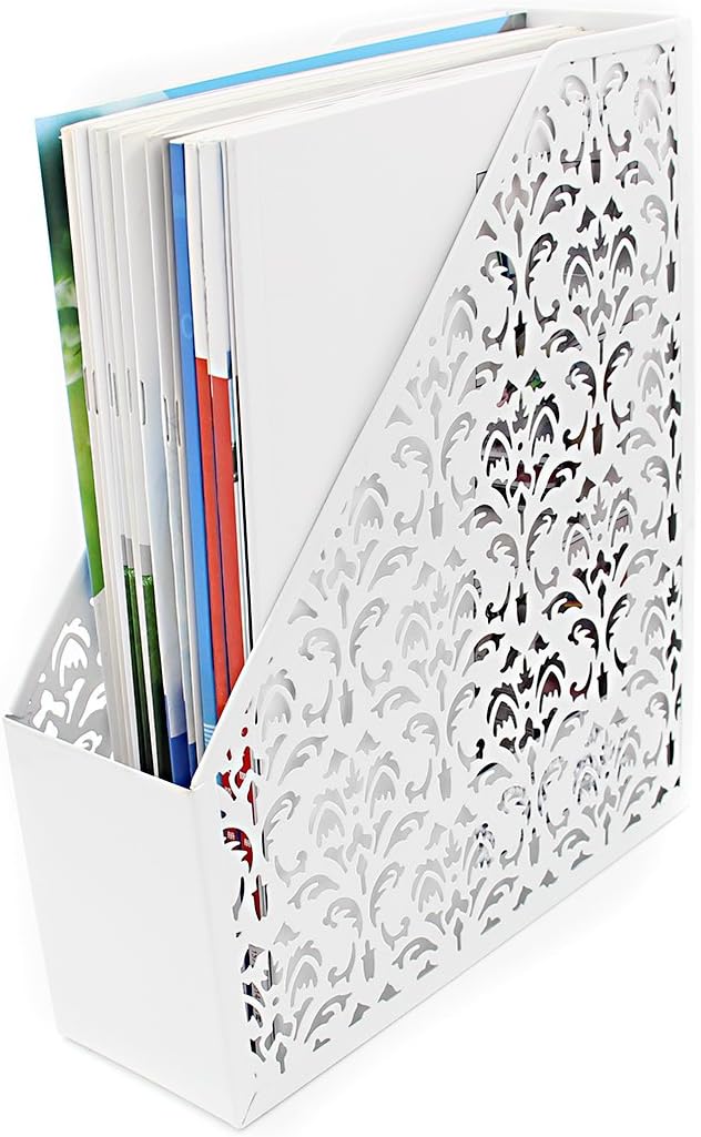 EasyPAG Desk Organizers and Accessories 5 Pieces Office Supplies Set - Vertical File Organizer, Pencil Cup for Desk, Mail Sorter Countertop, Business Card Holder and Sticky Note Holder, White