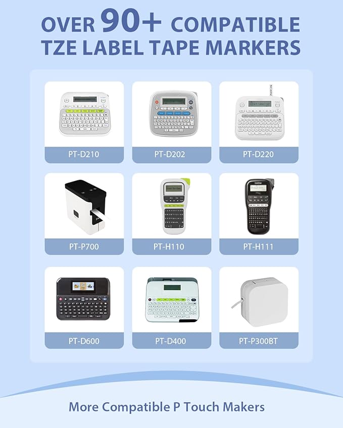 6-Pack TZe-231 TZ Tape 12mm 0.47 Laminted White Compatible for Brother Ptouch Label Maker Tape TZe231 TZe-2312pk TZ-231 Refills for P Touch PT-D210 PTD220 H110 D610BT D400, 1/2" x 26.2 ft