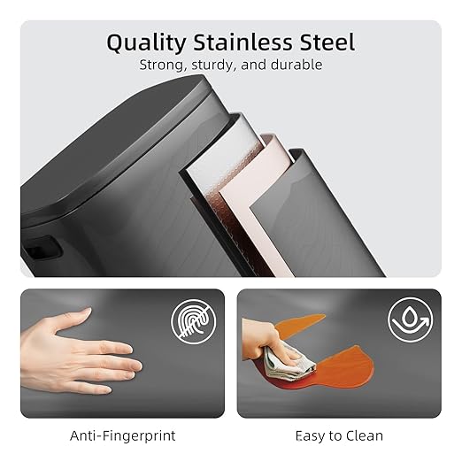 KUK 13 Gallon Kitchen Trash Can with Lid, 50L/13Gal Office Step Garbage Can for Home, Kitchen, Laundry Room, Office, Brushed Stainless Steel, Titanium Black