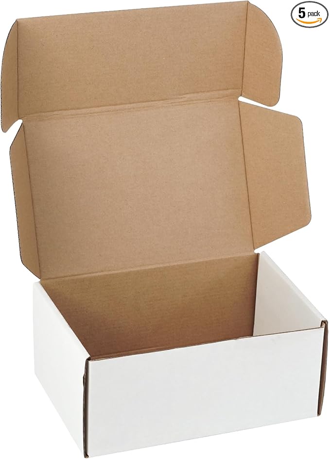 9"x6"x4" Shipping Boxes Set of 5, White Corrugated Cardboard Box Literature Mailer