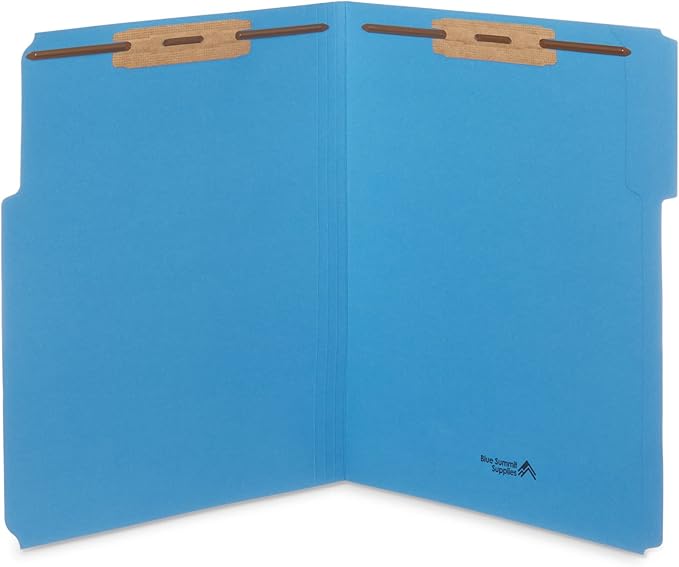 50 Assorted Color Fastener File Folders - 1/3 Cut Reinforced Tab - Durable 2 Prongs Bonded Fastener Designed to Organize Standard Medical Files, Law Client Files, Office Reports - Letter Size