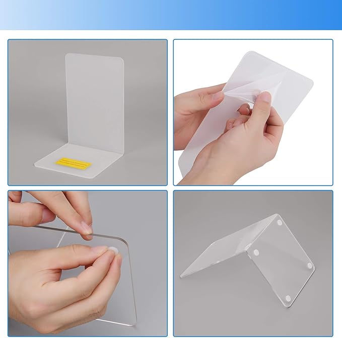 Lulonpon 6 Pieces Book Ends, Bookend, Books Ends for Shelves, Books Ends for Heavy Books, Clear Bookends, Acrylic Bookends for School, Library,Desktop Organizer and Book Shelves