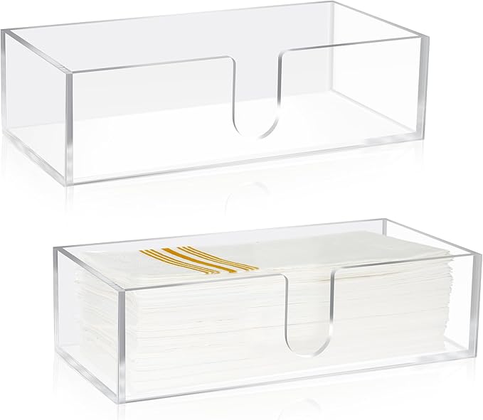 Mumufy 2 Pcs Paper Napkins Holder Fold Paper Towel Dispenser Height 2.75 Inch Acrylic Multifold Towel Dispenser for Guest Z Fold Disposable Countertop Holder Small Size(Clear)