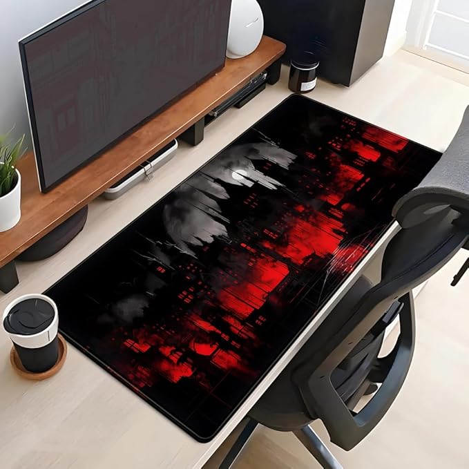 Black Castle Large Mouse Pad Red and Black Mousepad Gaming Playmat Game Mat, Big Full Keyboard and Mouse Pads Cool Desk Pad for Keyboard with Stitched Edges Anti-Slip Desk mat 31.5" X 15.7 "