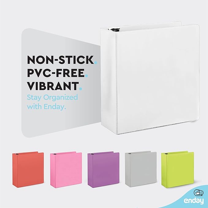 3 Inch Binder 3 Ring Binders White, Slant D-Ring 3” Clear View Cover with 2 Inside Pockets, Heavy Duty Colored School Supplies Office and Home Binders – by Enday