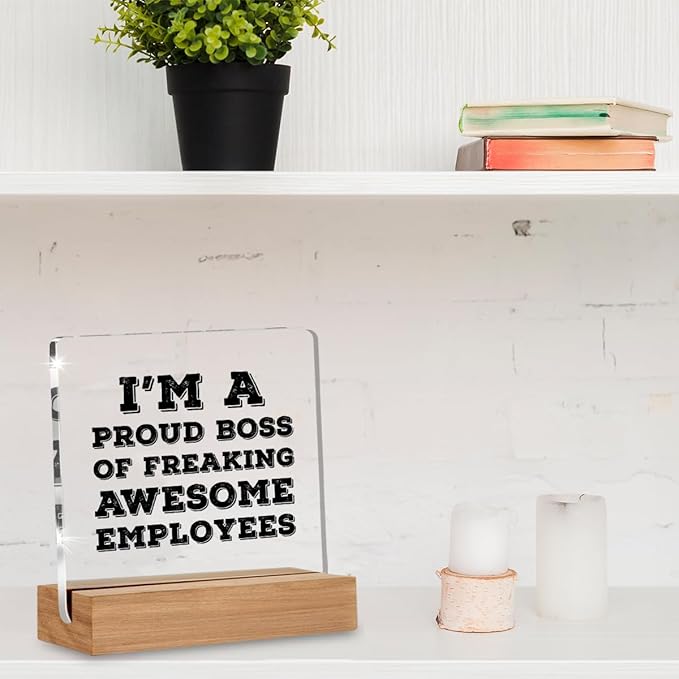 Funny Boss Day Gifts for Women Men, Bosses Gifts, Birthday Gift for Bosses Male Female, I'm A Proud Boss Office Decorative Signs Plaque for Desk