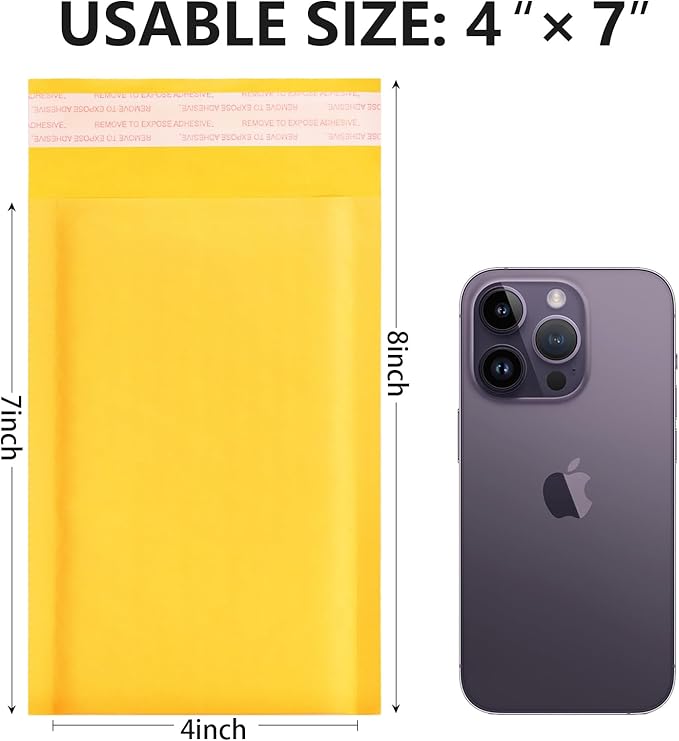 Kraft Bubble Mailers 4x7inch 100Pack Yellow Self-Seal Padded Envelopes Bubble Opaque Padded Mailers Shipping Bags for Small Businesses to Package and Mail Jewelry, Electronic Products