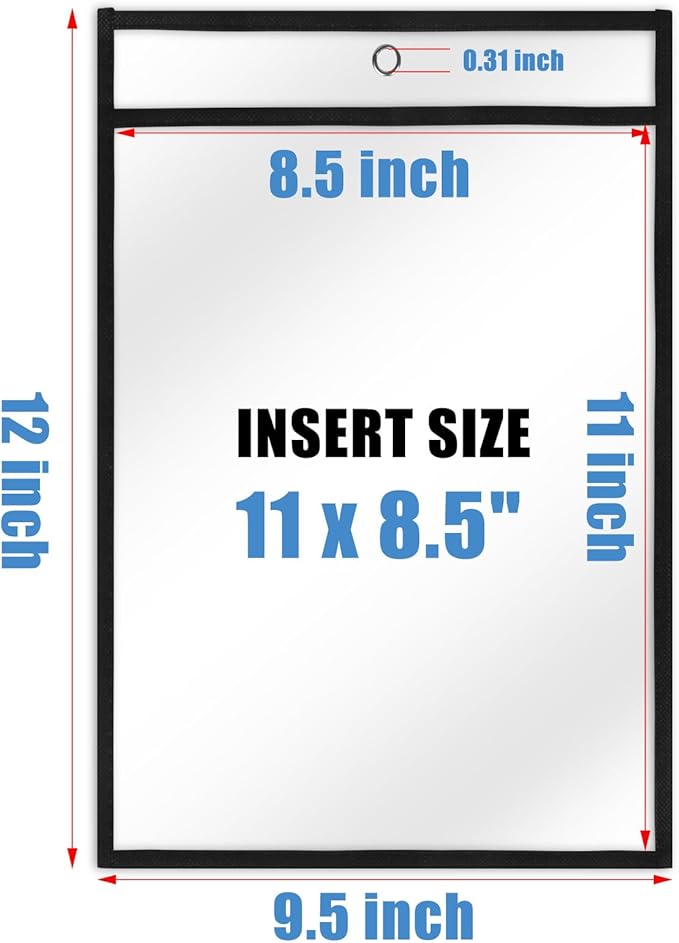 Heavy Duty Sheet Protectors 8.5 x 11 Job Ticket Holders, 30 Pack Dry Erase Pockets Plastic Paper Sleeves Clear Sleeves for Paper Clear Document Protectors for Shop Office Classroom Home, Black