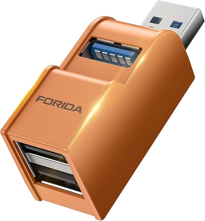 FORIDA 3 Ports USB 3.0 Adapter, USB Hub with 1 USB 3.0 and 2 USB 2.0 Ports, Portable USB Port Splitter for Keyboard, Mobile Hard Disk, U Disk, Camera, Mouse, etc (Orange)