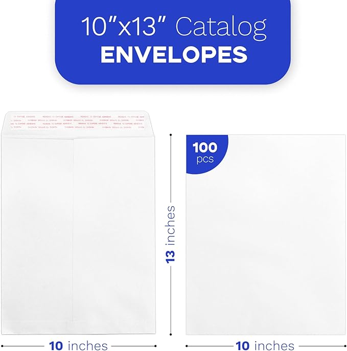 10x13 White Envelopes Self Seal 100 Pack, Goefun 80GSM Paper Security Catalog Large Envelopes 10x13 with Peel and Seal Flap for Mailing, Organizing and Storage