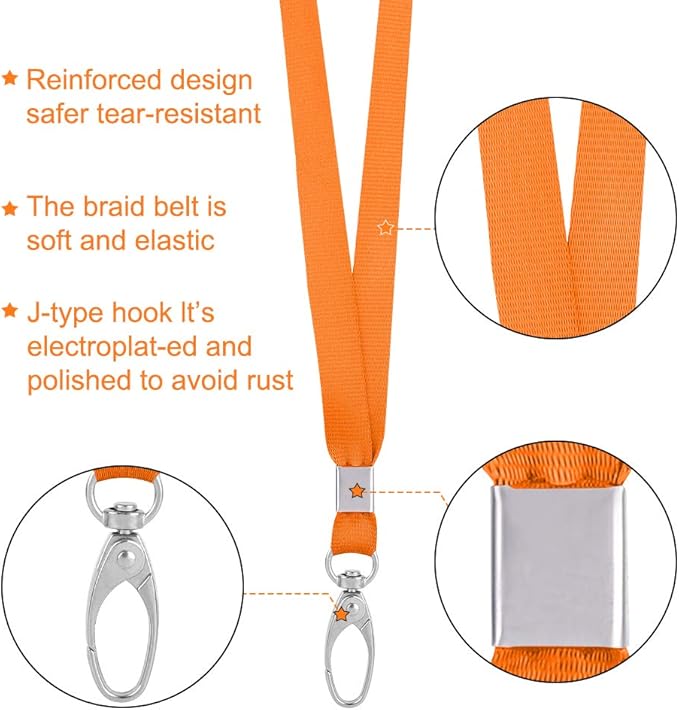 50pack Lanyards for Id Badges Holder Bulk Lanyard with Clip Swivel Hooks for Name Tag ID Badge Holder,Students, Employees (50, Orange)
