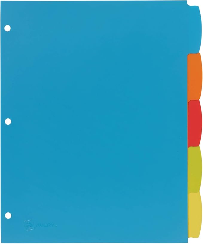 Avery Big Tab Write & Erase Durable Plastic Dividers for 3 Ring Binders, 5-Tab Sets, Bright Multicolor, 24 Sets, 120 Divider Tabs (16129)