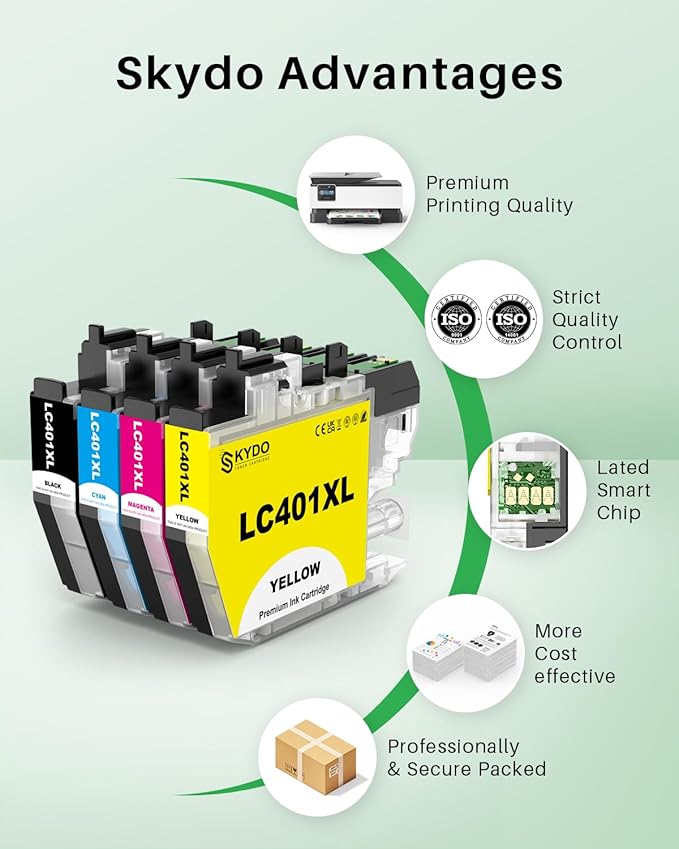 LC401XL Ink Cartridges 4 Pack Replacement for Printer Ink LC 401 XL High Yield Use for MFC-J1010DW MFC-J1012DW MFC-J1170DW MFC-J1800DW, Black Cyan Magenta Yellow